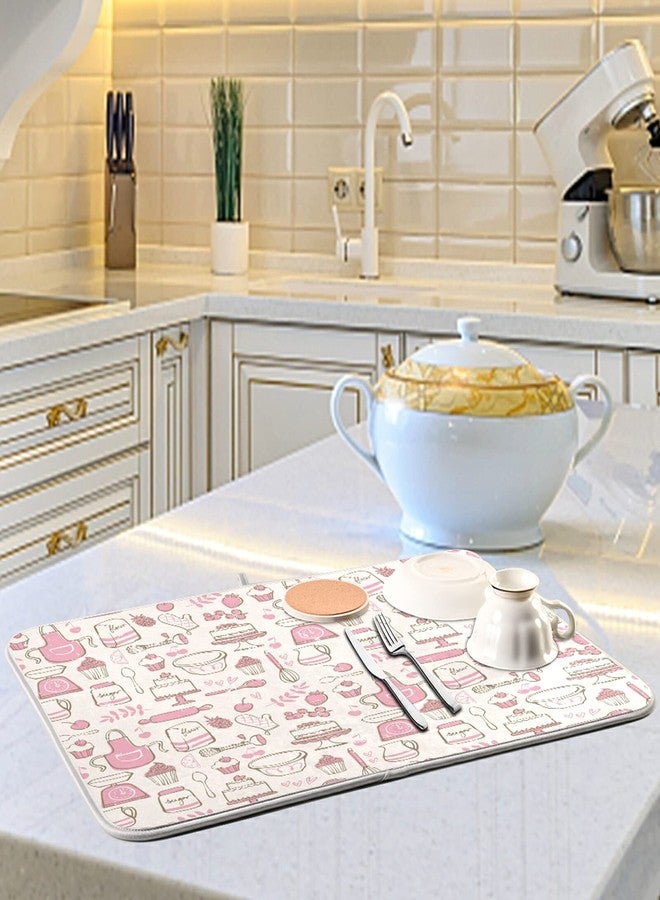 Oarencol Pink Cookware Dish Drying Mat Large Kitchen Counter Reversible Microfiber Dishes Drainer Mat 18 x 24 Inch - Image 2